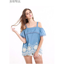 Femmes Couture Dentelle Volants Ourlet Brodé Hauts Bretelles Ondulés Harnais Lâche Mode Chemise Blouse